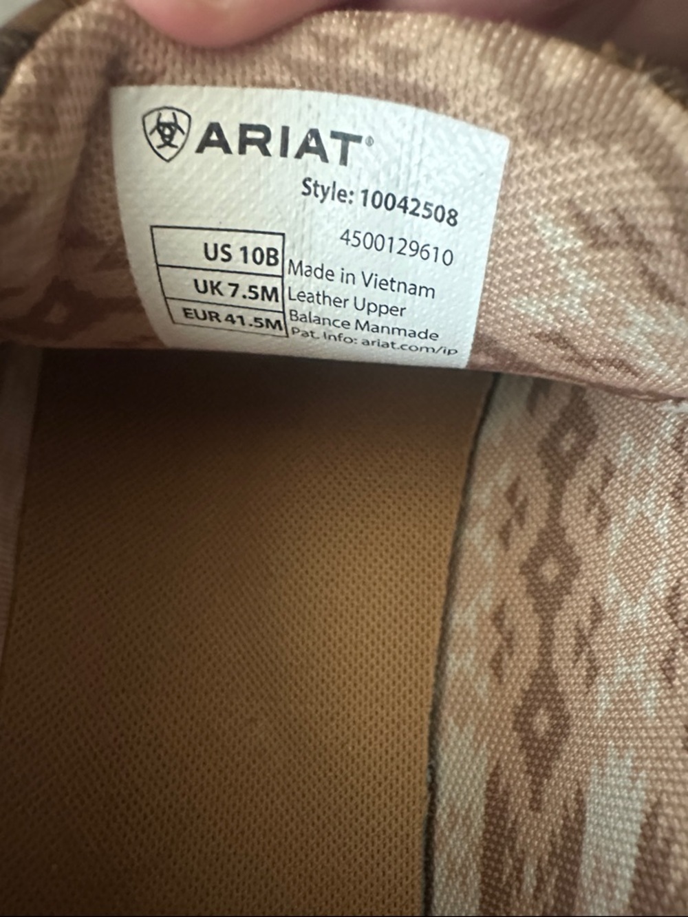 Ariat Brown Tooled Floral Leather Slip-On Flats with Cream Laces - Picture 5 of 5